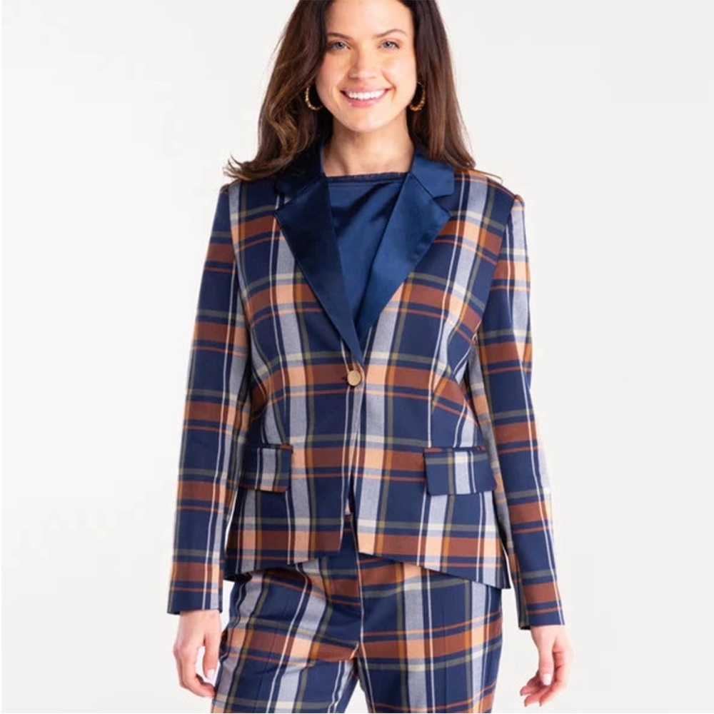S’EDGE Navy Plaid Blazer‎ Classic Academia Preppy